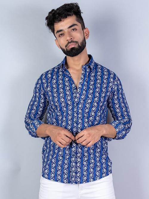 men blue printed casual shirt - 20606711 - Very Small Image - 1