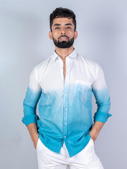 men blue & white tie-dye casual shirt - 20606728 - Very Small Image - 1