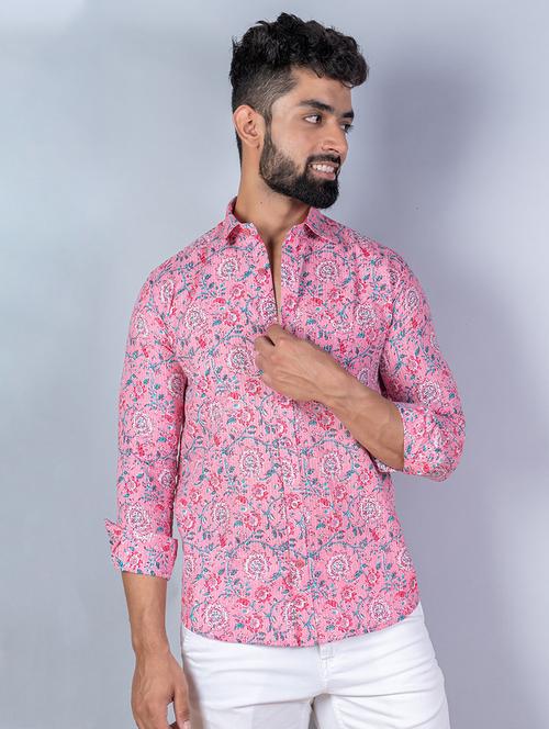 men pink printed casual shirt - 20606775 - Very Small Image - 1
