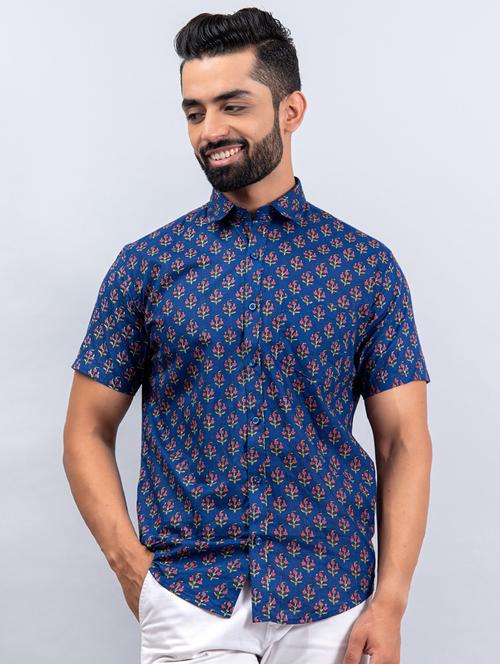 men blue printed casual shirt - 20606799 - Very Small Image - 1