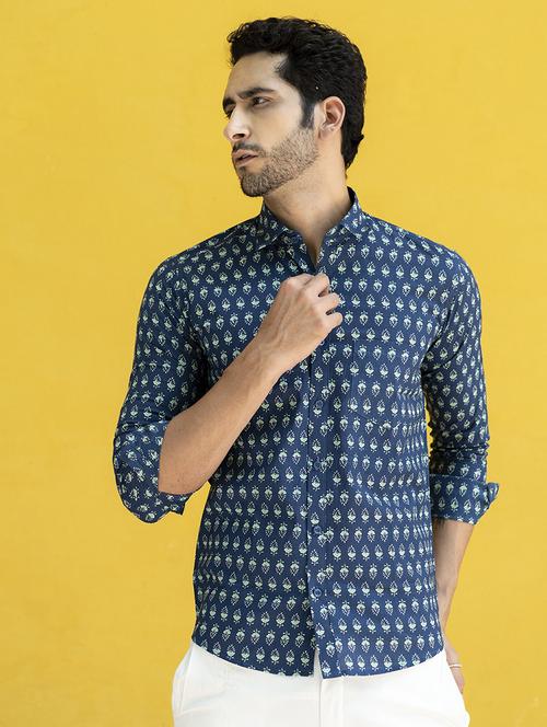 men blue printed casual shirt - 20606914 - Very Small Image - 1