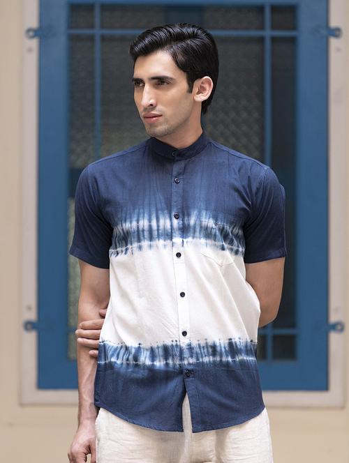 men blue tie & dye printed casual shirt - 20606921 - Very Small Image - 1