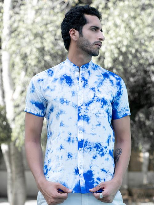 men blue tie & dye printed casual shirt - 20606926 - Very Small Image - 1