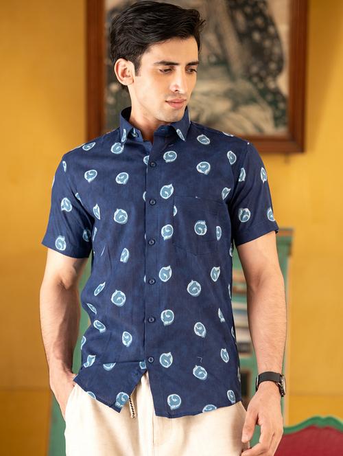 men blue printed casual shirt - 20606945 - Very Small Image - 1