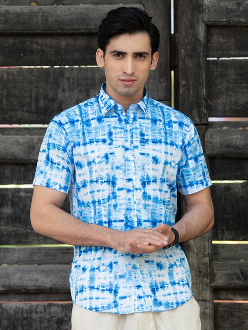 men blue & white tie-dye casual shirt - 20606954 - Very Small Image - 1