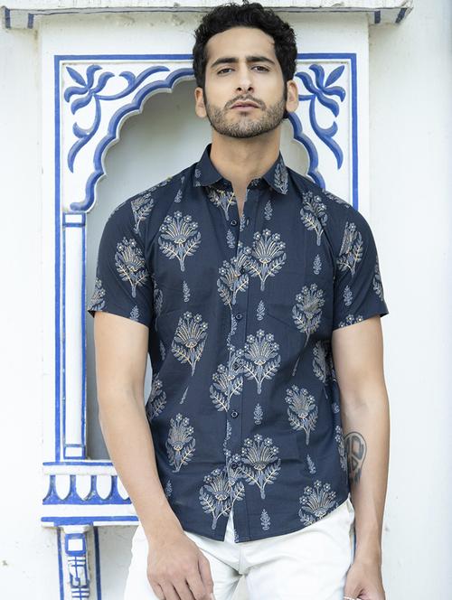 men navy blue printed casual shirt - 20606982 - Very Small Image - 1