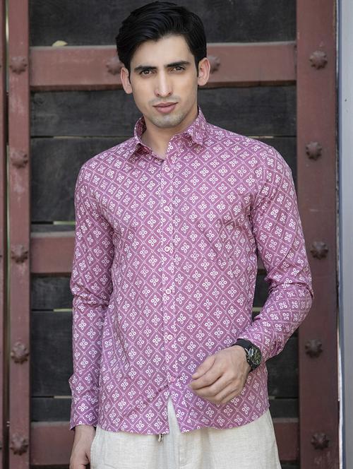 men purple printed casual shirt - 20606986 - Very Small Image - 1