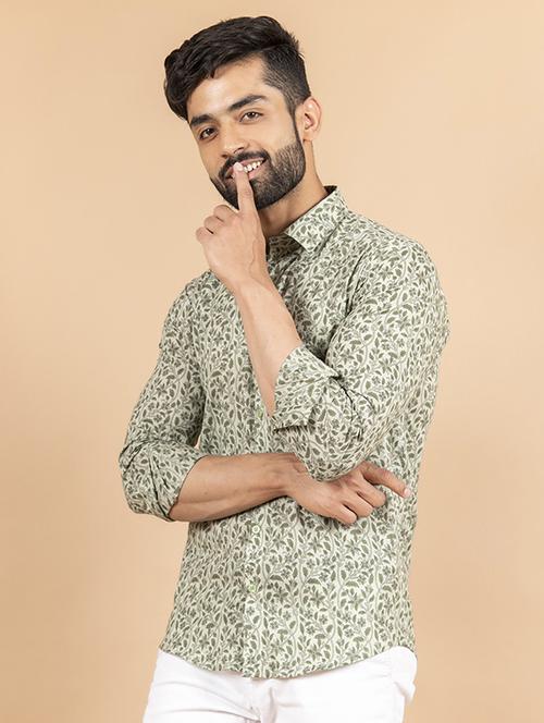 men beige & olive printed casual shirt - 20607010 - Very Small Image - 1