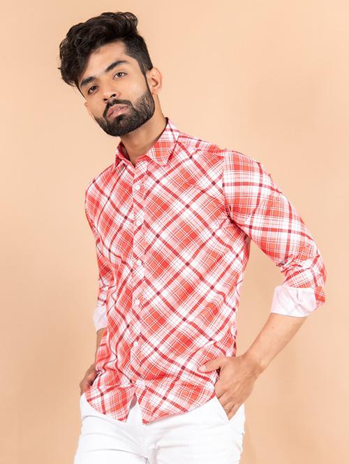 men orange check printed casual shirt - 20607042 - Very Small Image - 1