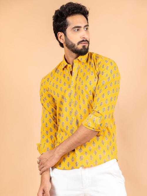 yellow cotton blend casual shirt - 20607142 - Very Small Image - 1