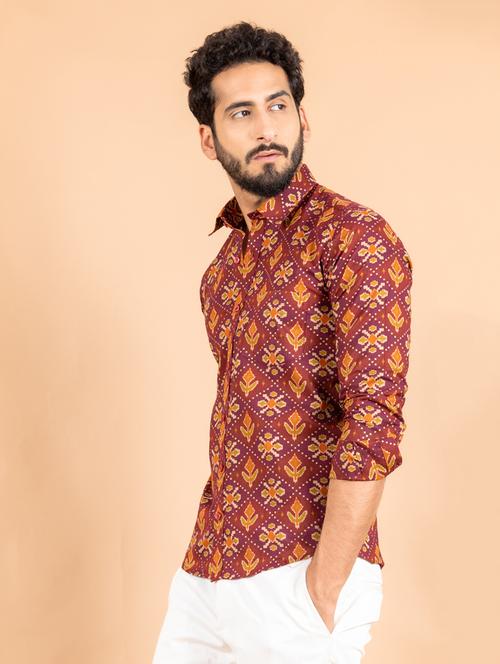 maroon cotton blend casual shirt - 20607150 - Very Small Image - 1