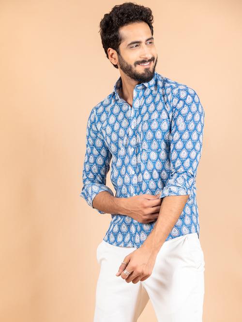 light blue cotton blend casual shirt - 20607154 - Very Small Image - 1