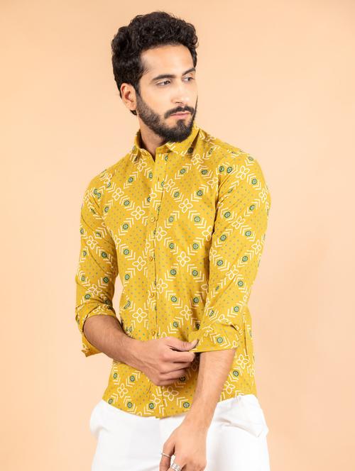 yellow cotton blend casual shirt - 20607156 - Very Small Image - 1