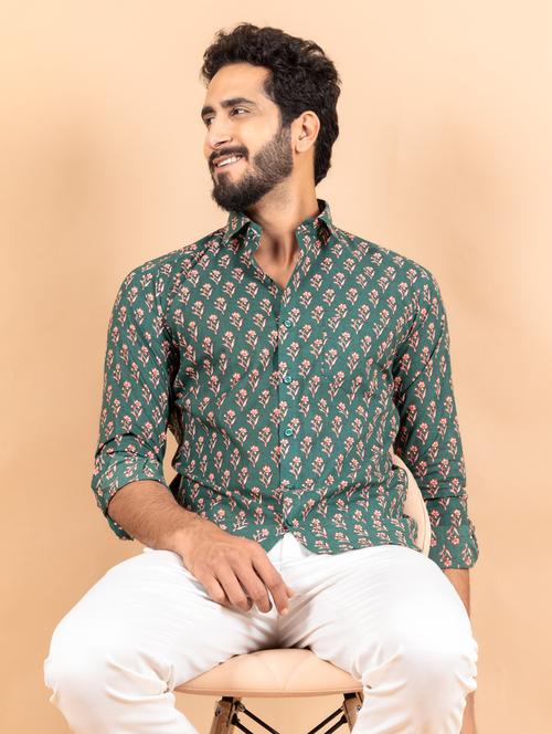 green cotton blend casual shirt - 20607158 - Very Small Image - 1