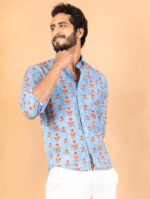 light blue cotton blend casual shirt - 20607175 - Very Small Image - 1
