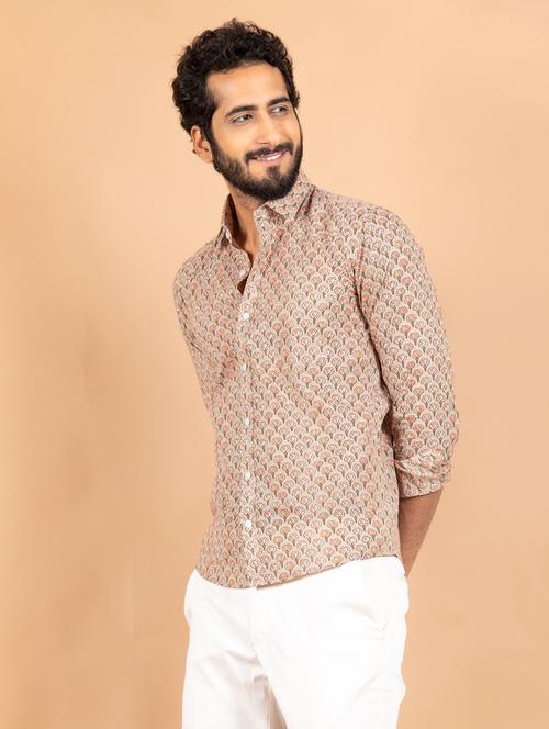 beige cotton blend casual shirt - 20607179 - Very Small Image - 1
