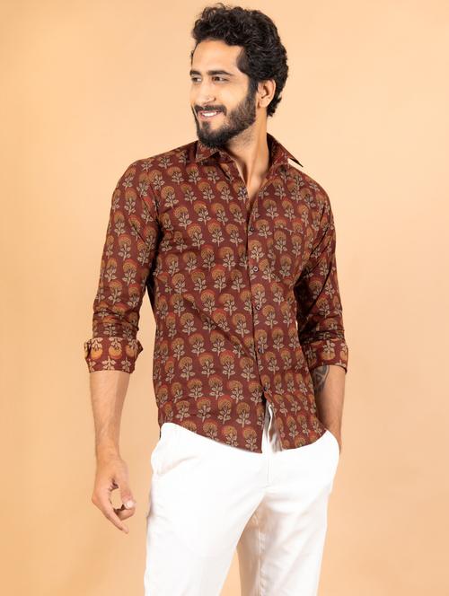 brown cotton blend casual shirt - 20607182 - Very Small Image - 1
