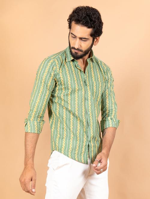 green cotton blend casual shirt - 20607184 - Very Small Image - 1