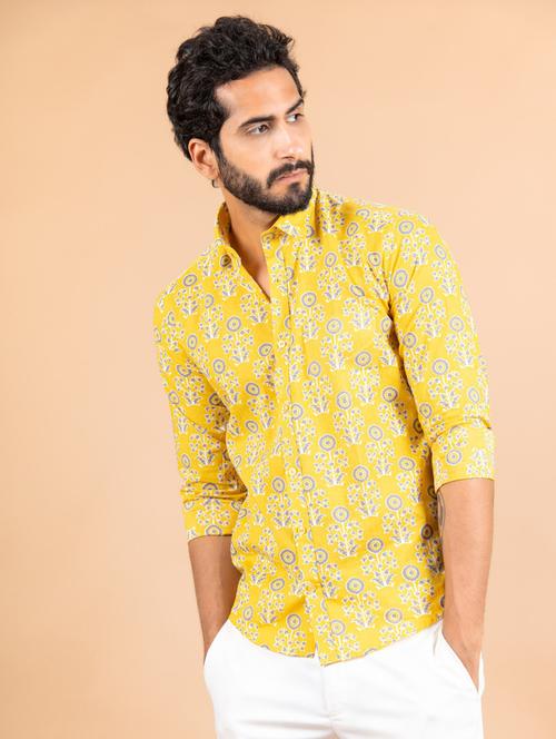 yellow cotton blend casual shirt - 20607203 - Very Small Image - 1