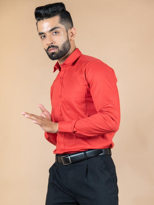 red cotton blend casual shirt - 20607277 - Very Small Image - 1