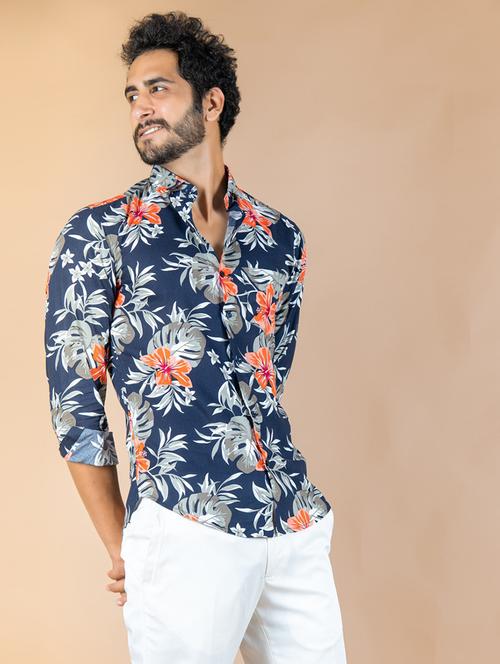 navy blue cotton blend casual shirt - 20607283 - Very Small Image - 1