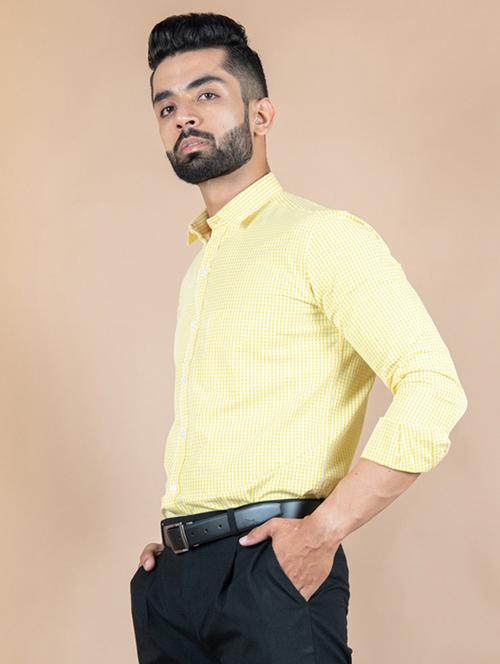 men yellow checkered casual shirt - 20607304 - Very Small Image - 1