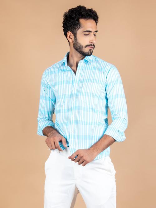 men blue & white checkered casual shirt - 20607311 - Very Small Image - 1