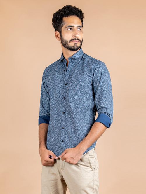 men blue printed casual shirt - 20607345 - Very Small Image - 1
