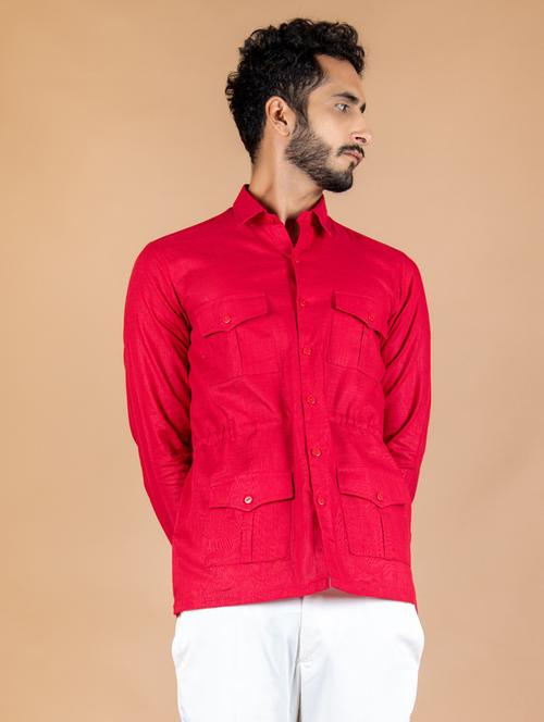 men red solid casual shirt - 20607346 - Very Small Image - 1