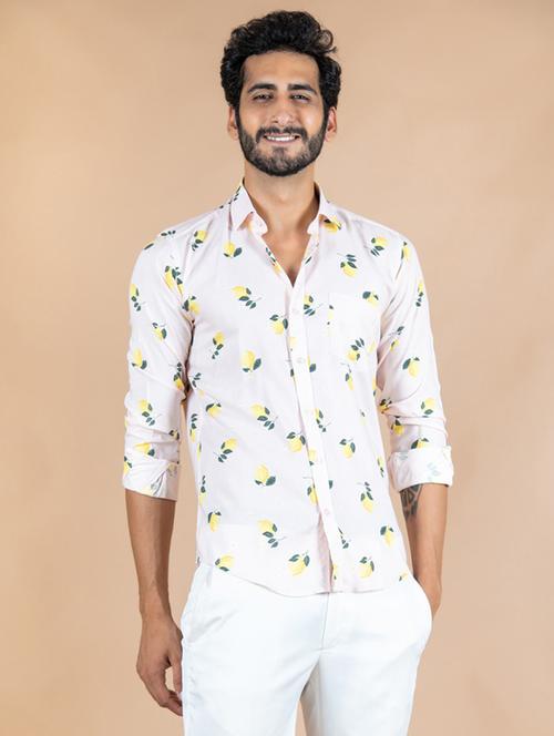 men light pink printed casual shirt - 20607360 - Very Small Image - 1