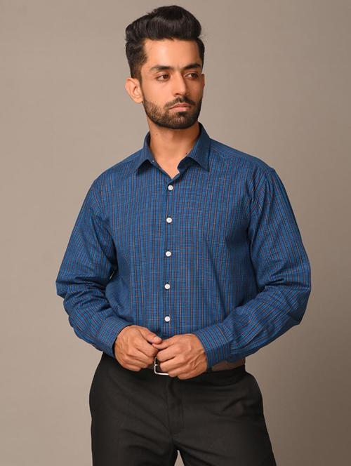 men blue checkered formal shirt - 20607486 - Very Small Image - 1