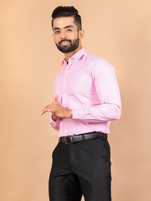 men pink & white striped formal shirt - 20607497 - Very Small Image - 1