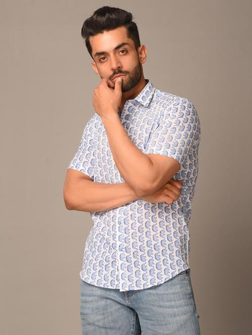 blue printed short sleeve casual shirt - 20607504 - Very Small Image - 1
