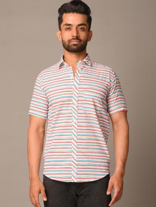 multi colored striped short sleeve casual shirt - 20607510 - Very Small Image - 1