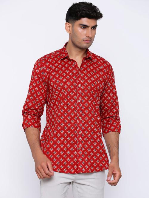 red printed long sleeve casual shirt - 20607634 - Very Small Image - 1