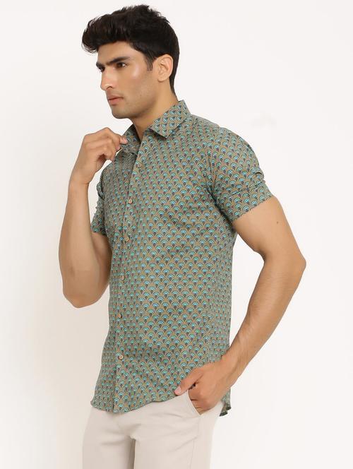 men olive printed casual shirt - 20607694 - Very Small Image - 1