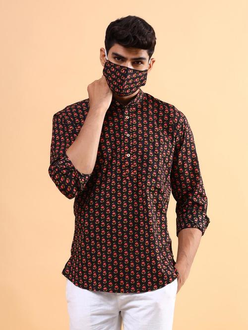 men black ethnic floral printed casual shirt - 20607728 - Very Small Image - 1