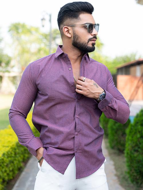 men purple solid casual shirt - 20607740 - Very Small Image - 1