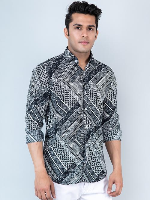 men black & white printed casual shirt - 20607761 - Very Small Image - 1