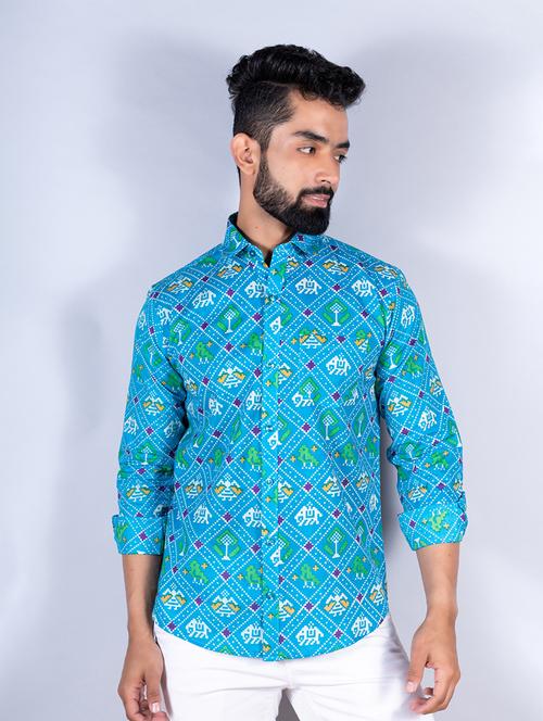 men blue printed casual shirt - 20607804 - Very Small Image - 1
