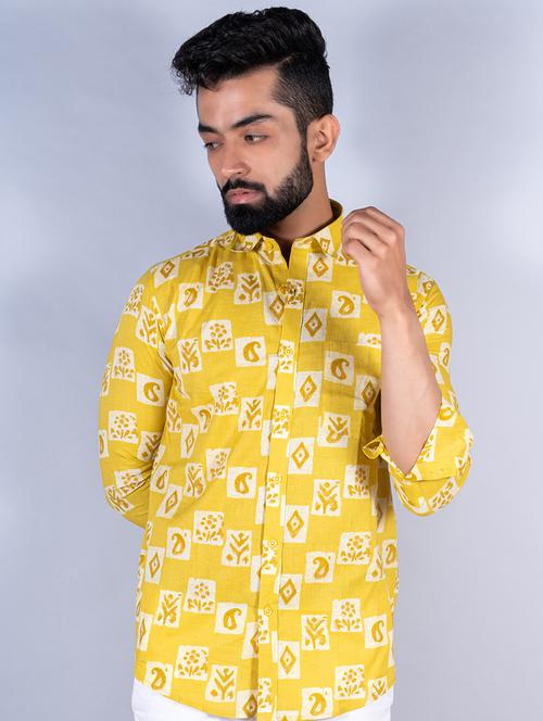yellow cotton blend casual shirt - 20607822 - Very Small Image - 1