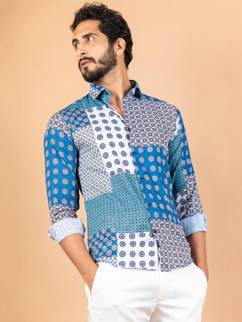 men printed long sleeve casual shirt - 20607962 - Very Small Image - 1
