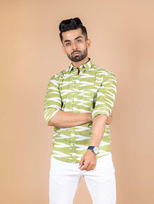 men ikat printed long sleeve casual shirt - 20607980 - Very Small Image - 1