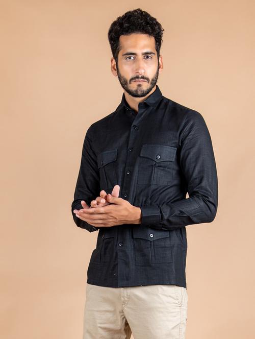 men black solid casual shirt - 20608257 - Very Small Image - 1