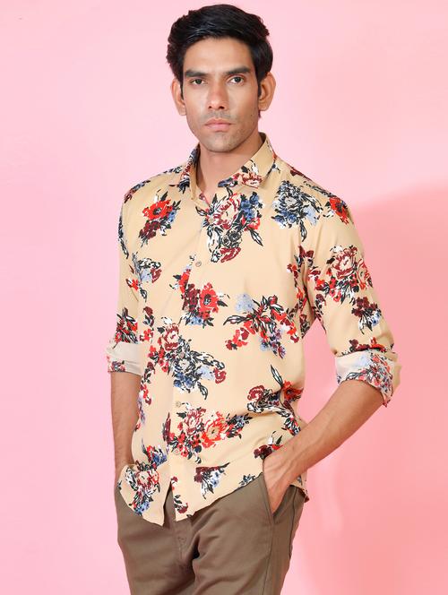men beige printed casual shirt - 20608278 - Very Small Image - 1
