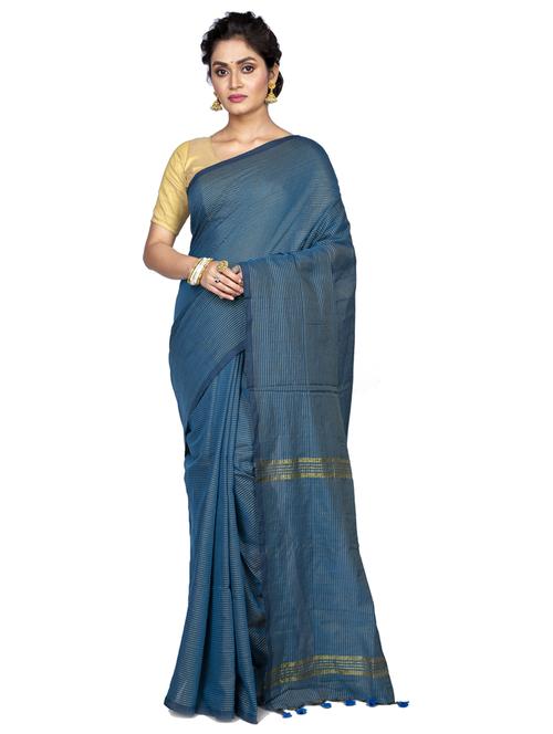 women's stripes teal colored saree with blouse - 20608467 - Very Small Image - 1