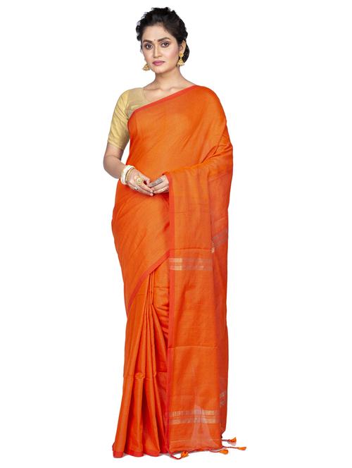 orange cotton blend handloom saree with blouse - 20608471 - Very Small Image - 1