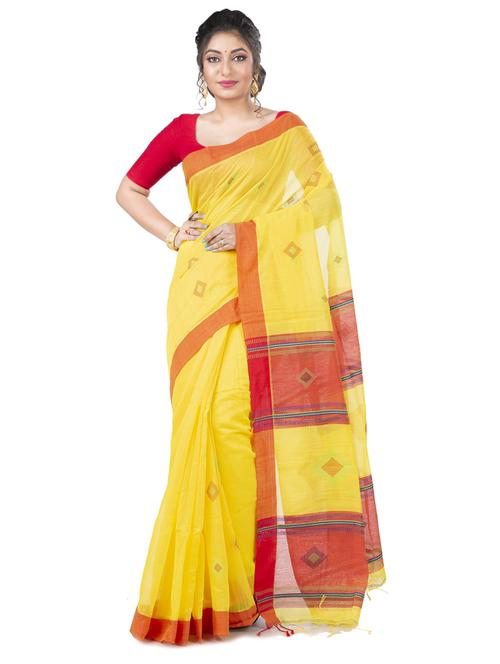 yellow cotton blend handloom saree - 20608504 - Very Small Image - 1
