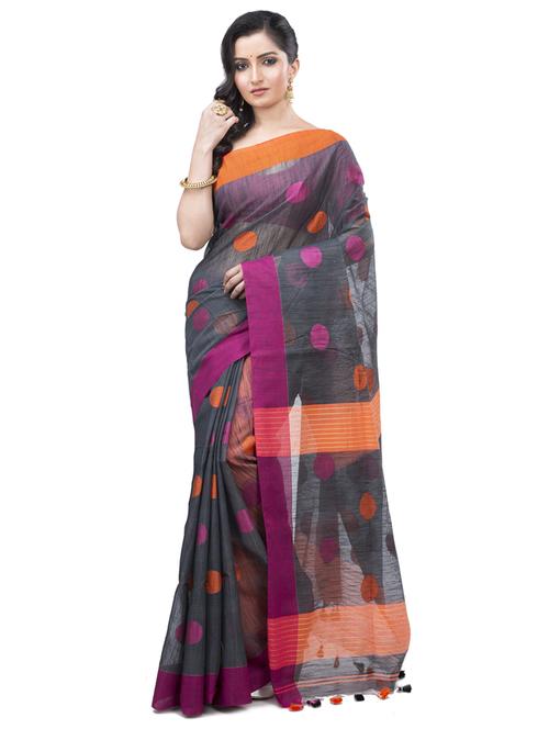 grey self design handloom saree - 20608538 - Very Small Image - 1