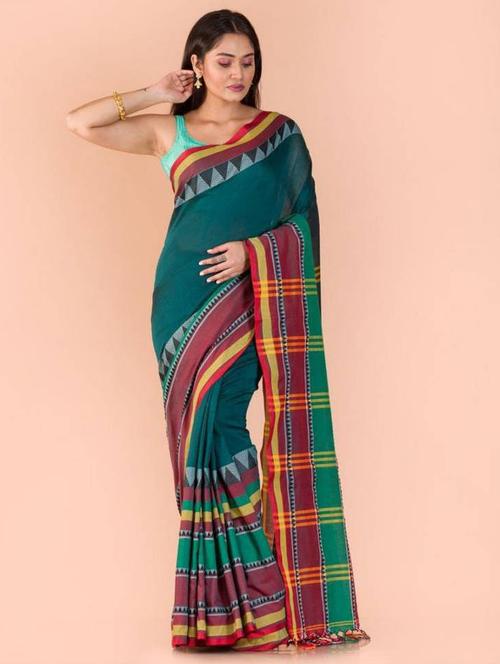 women's self design green colored saree with blouse - 20608552 - Very Small Image - 1